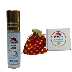 Pujahaat Premium Alcohol-Free Aqua Attar | Ittar 6 ml, Fresh Water Scent, Long-Lasting Travel Size Roll-On, Best Aqua Attar Fragrance Oil