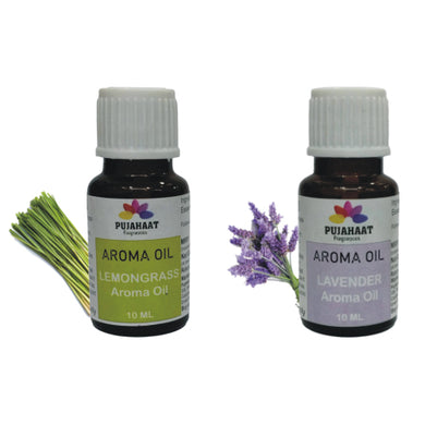 Pujahaat Lavender and Lemongrass Aroma Oil for Aromatherapy oils, Oil for diffusers, Humidifier oils, Oil Burners, Spa and Air Purifier 10ml Each - Set of 2 (2 x 10 ml)
