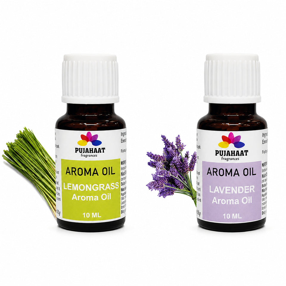 Pujahaat Lavender and Lemongrass Aroma Oil for Aromatherapy oils, Oil for diffusers, Humidifier oils, Oil Burners, Spa and Air Purifier 10ml Each - Set of 2 (2 x 10 ml) AO8