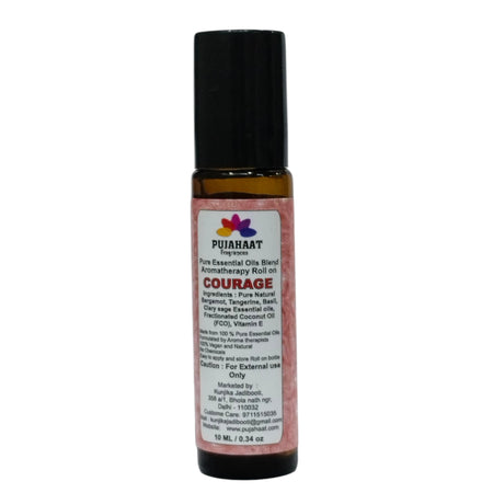 Pujahaat Courage Aromatherapy Roll-on | Blend of pure & natural Essential Oils | To assist Overcoming Fear | Crafted by Certified Aromatherapists 10ml/0.33 fl oz (Courage Roll-on, Pack of 1)