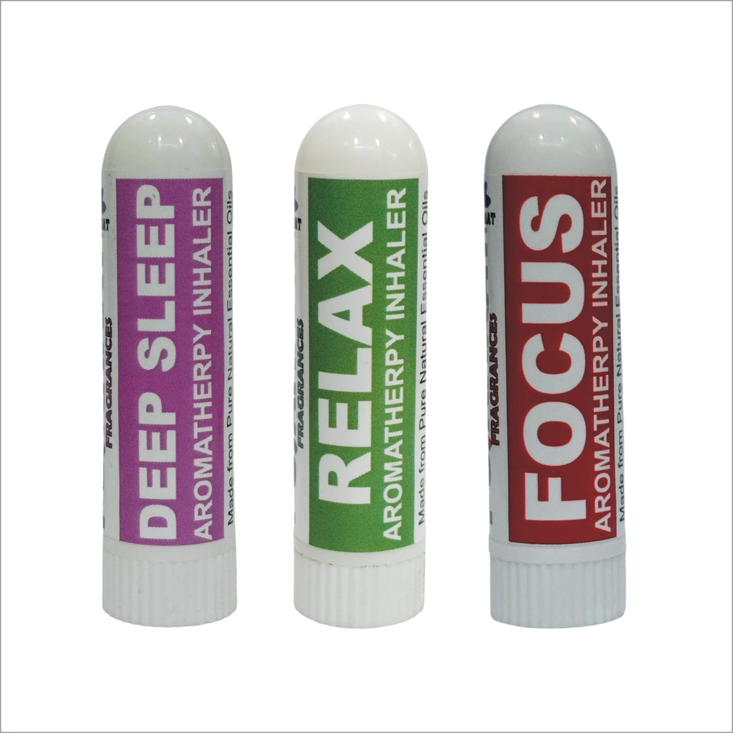 Pujahaat Natural Essential oil based Aromatherapy Nasal Inhaler Stick Relax, Deep Sleep, Focus Made with therapeutic grade essential oils- Set of 3