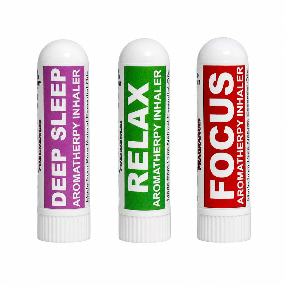 Pujahaat Natural Essential oil based Aromatherapy Nasal Inhaler Stick Relax, Deep Sleep, Focus Made with therapeutic grade essential oils- Set of 3