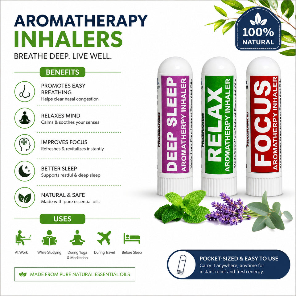 Pujahaat Natural Essential oil based Aromatherapy Nasal Inhaler Stick Relax, Deep Sleep, Focus Made with therapeutic grade essential oils- Set of 3
