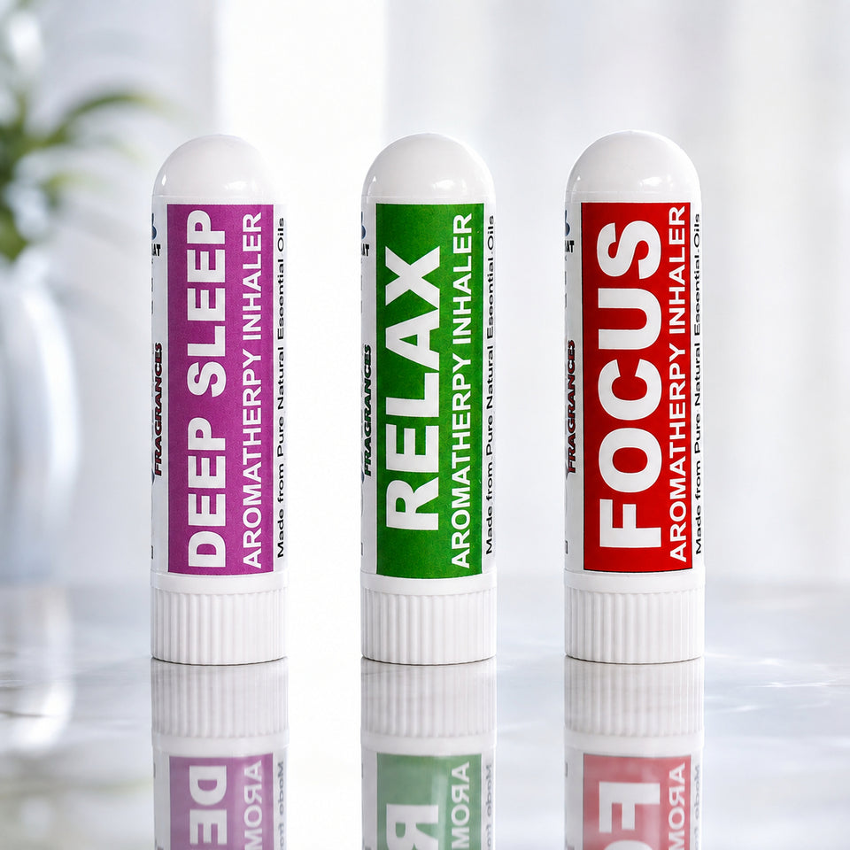 Pujahaat Natural Essential oil based Aromatherapy Nasal Inhaler Stick Relax, Deep Sleep, Focus Made with therapeutic grade essential oils- Set of 3