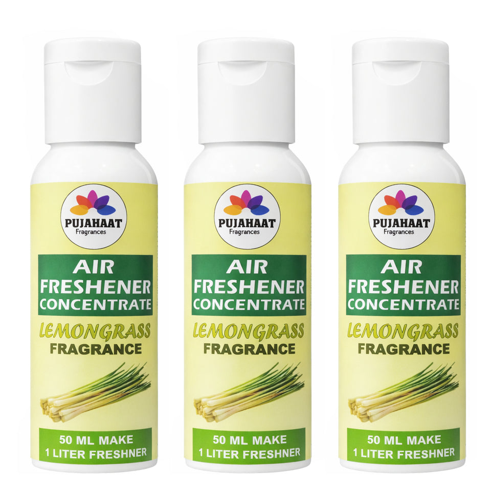Lemongrass Air Freshener Concentrate Set of 3 (50ml Each) Makes 1 Liter Each | Long Lasting Room Freshener Liquid | Fragrance Combo for Home, Office, Car | Alcohol-Free Premium Fragrance by Pujahaat
