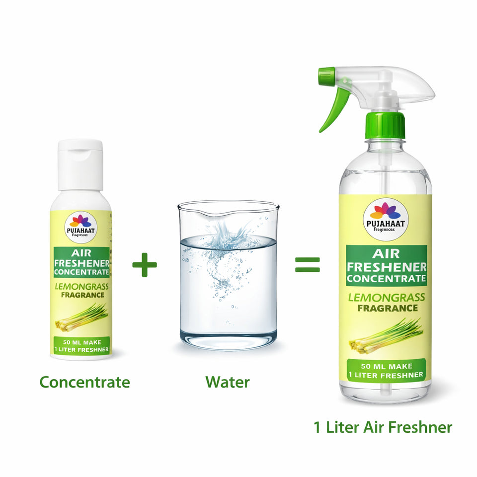 Green Apple, Orange, Lemongrass Air Freshener Concentrate Set of 3 (50ml Each) Makes 1 Liter Each | Long Lasting Room Freshener Liquid | Fragrance Combo for Home, Office, Car | Alcohol-Free Premium Fragrance by Pujahaat