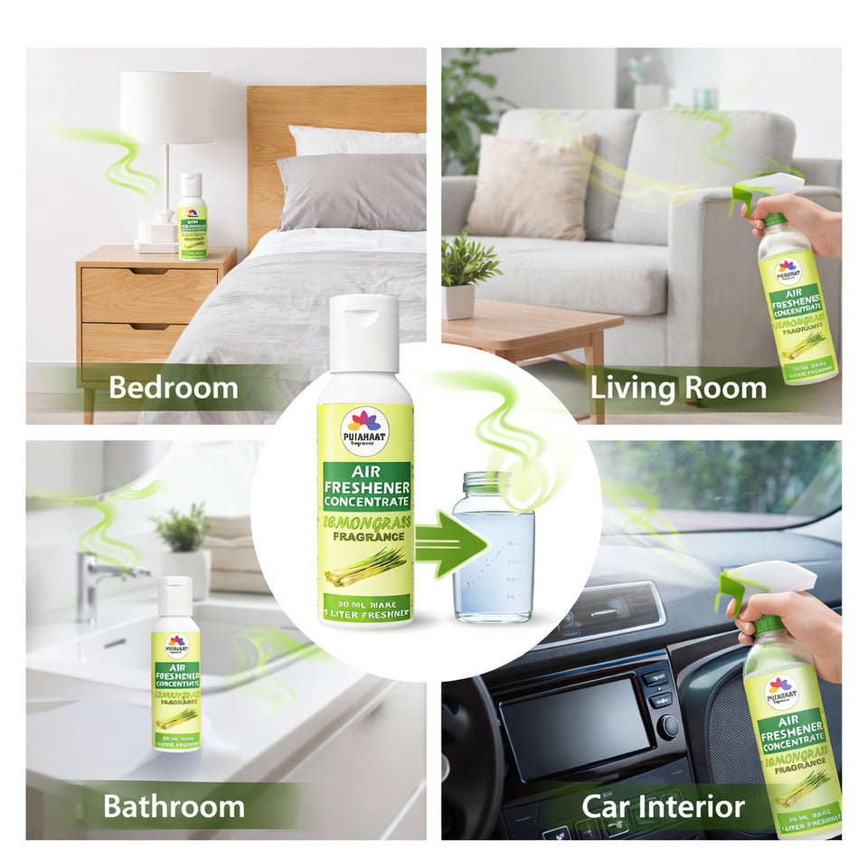 Lemongrass Air Freshener Concentrate Set of 3 (50ml Each) Makes 1 Liter Each | Long Lasting Room Freshener Liquid | Fragrance Combo for Home, Office, Car | Alcohol-Free Premium Fragrance by Pujahaat