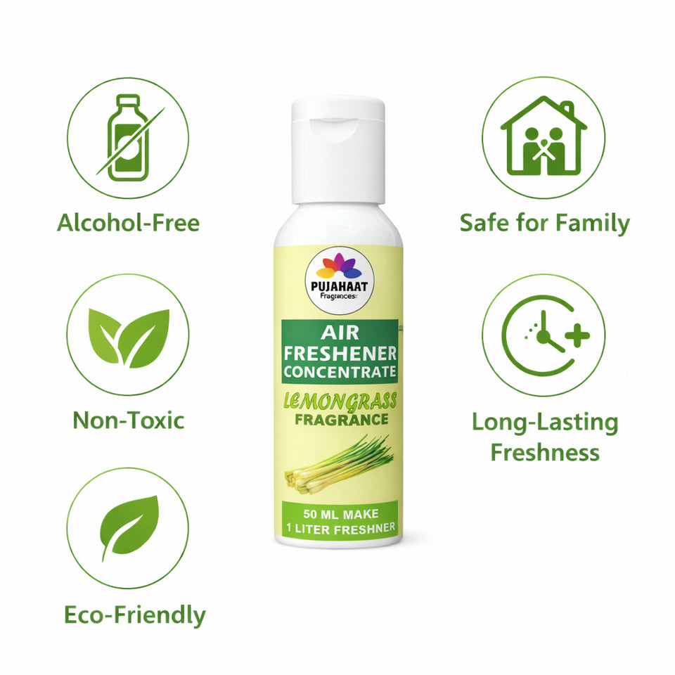 Lemongrass Air Freshener Concentrate Set of 3 (50ml Each) Makes 1 Liter Each | Long Lasting Room Freshener Liquid | Fragrance Combo for Home, Office, Car | Alcohol-Free Premium Fragrance by Pujahaat