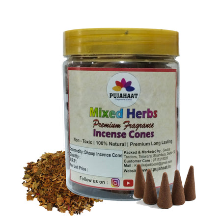 Mixed Herbs Fragrance Premium Scented Incense Dhoop Cone by Pujahaat | No Charcoal No Bamboo | for Pooja, Rituals & Special Occasions, Dhoop Batti - 200 Gms