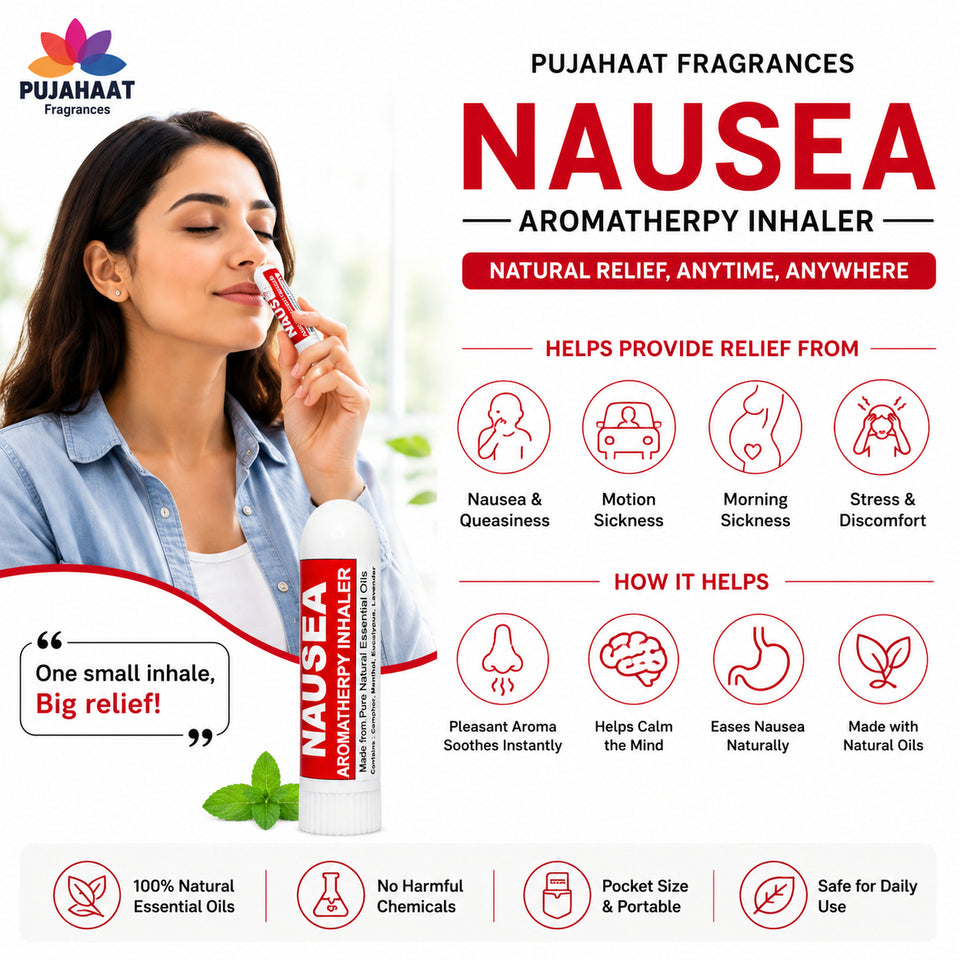 Pujahaat Natural Essential oil based Aromatherapy Nasal Inhaler Stick NAUSEA, Made with 100% natural, therapeutic grade essential oils - Set of 2