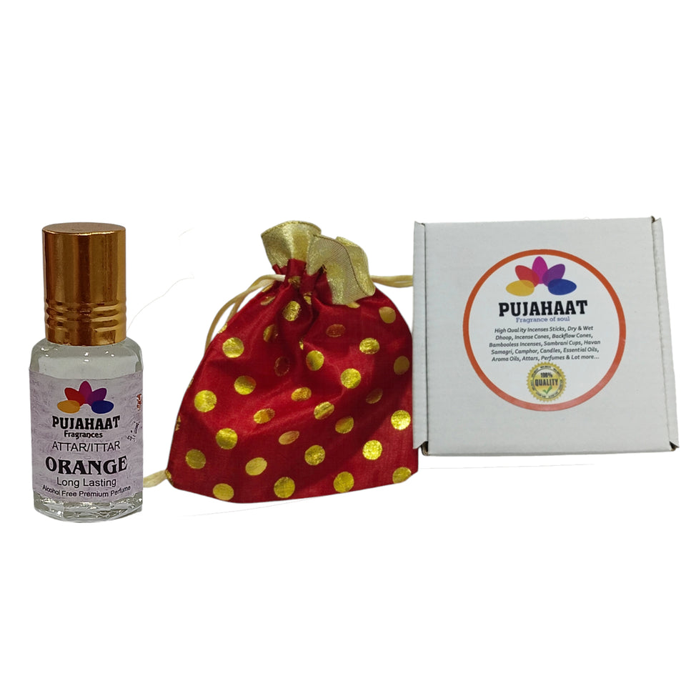 Pujahaat Raksha Bandhan Combo - Orange Attar ( Alcohol-Free) 6ml & 7 Chakra Crystal Beads 8mm Rakhi