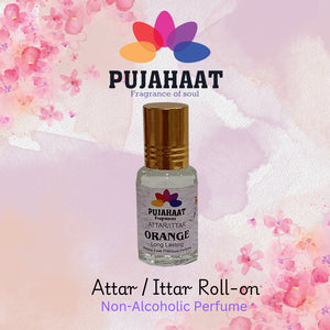 Pujahaat Premium Alcohol-Free Attar | Ittar 6ml, Long-Lasting Travel Size Roll-On, Best Citrus Attar Fragrance Oil -Orange