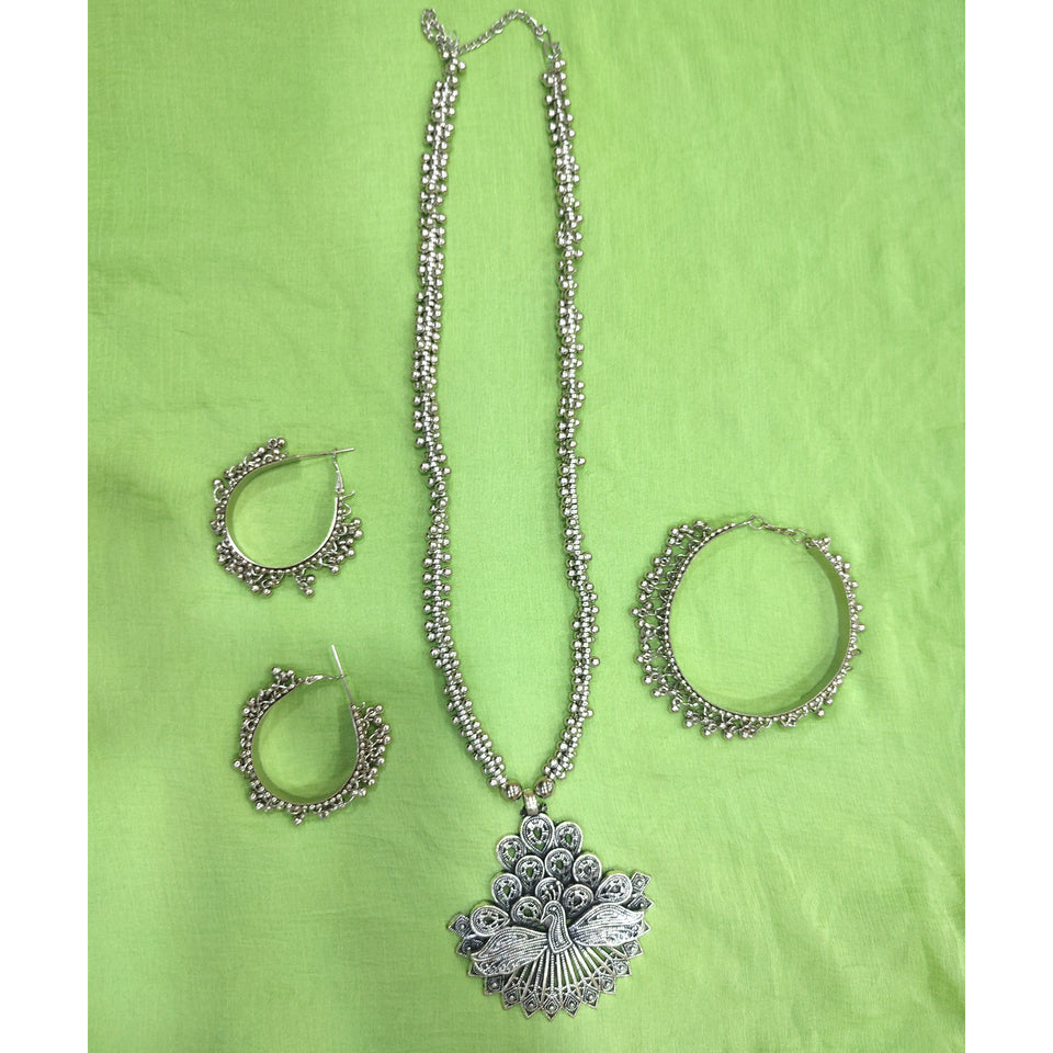 Bollywood Oxidized Peacock Silver Plated Handmade Designer Jewellery set/ Party wear/ Casual Oxidized choker necklace earrings Jhumka Afgani OS-8