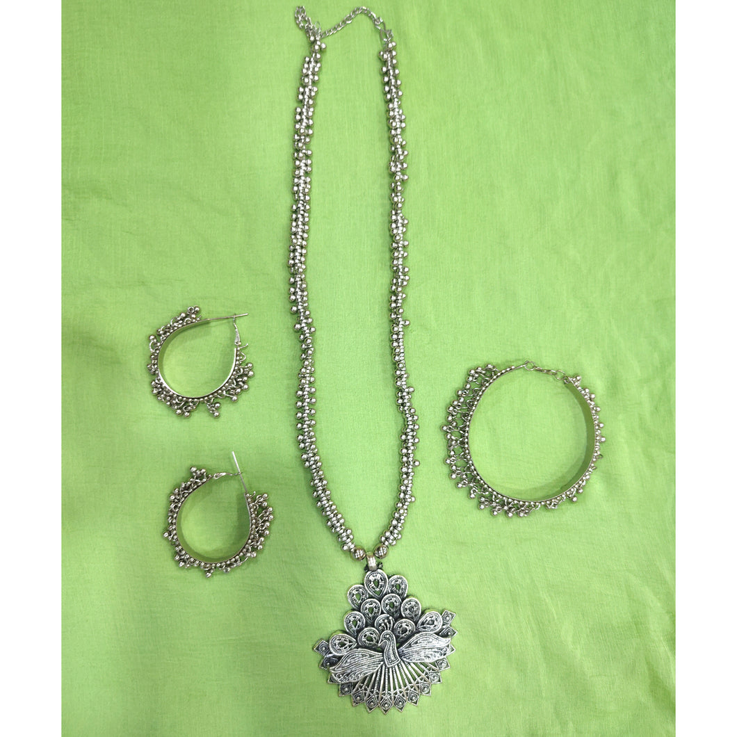 Bollywood Oxidized Peacock Silver Plated Handmade Designer Jewellery set/ Party wear/ Casual Oxidized choker necklace earrings Jhumka Afgani OS-8