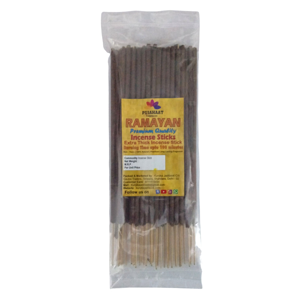Pujahaat Premium Scented Incense Stick Agarbatti | No Charcoal Incense Sticks, 100 minutes burning time, 0% Sulphates Fragrance - Ramayan Fragrance