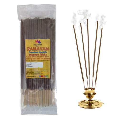 Pujahaat Premium Scented Incense Stick Agarbatti | No Charcoal Incense Sticks, 100 minutes burning time, 0% Sulphates Fragrance - Ramayan Fragrance
