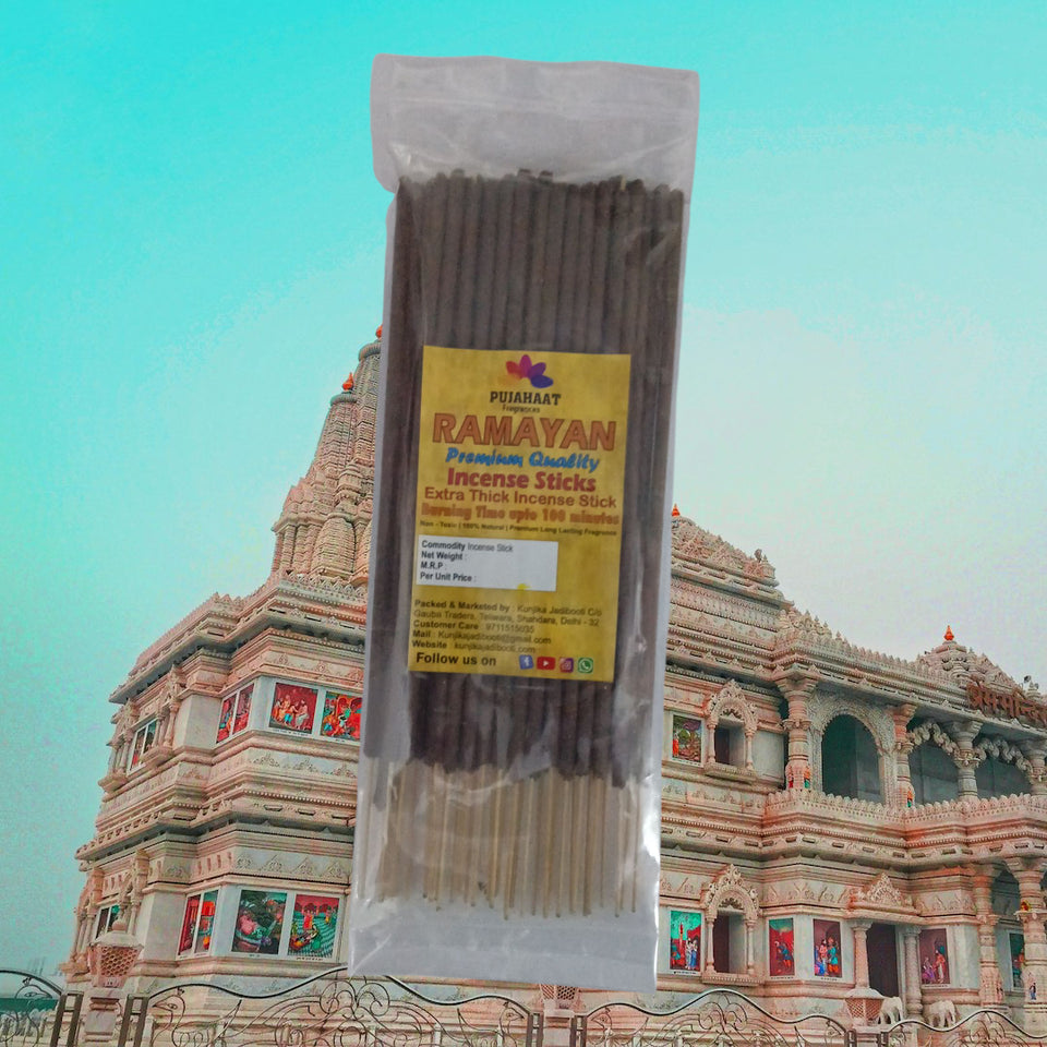 Pujahaat Premium Scented Incense Stick Agarbatti | No Charcoal Incense Sticks, 100 minutes burning time, 0% Sulphates Fragrance - Ramayan Fragrance