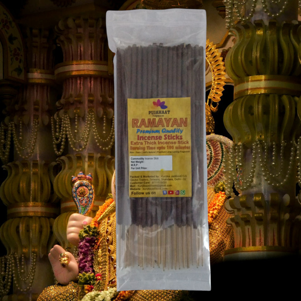 Pujahaat Premium Scented Incense Stick Agarbatti | No Charcoal Incense Sticks, 100 minutes burning time, 0% Sulphates Fragrance - Ramayan Fragrance