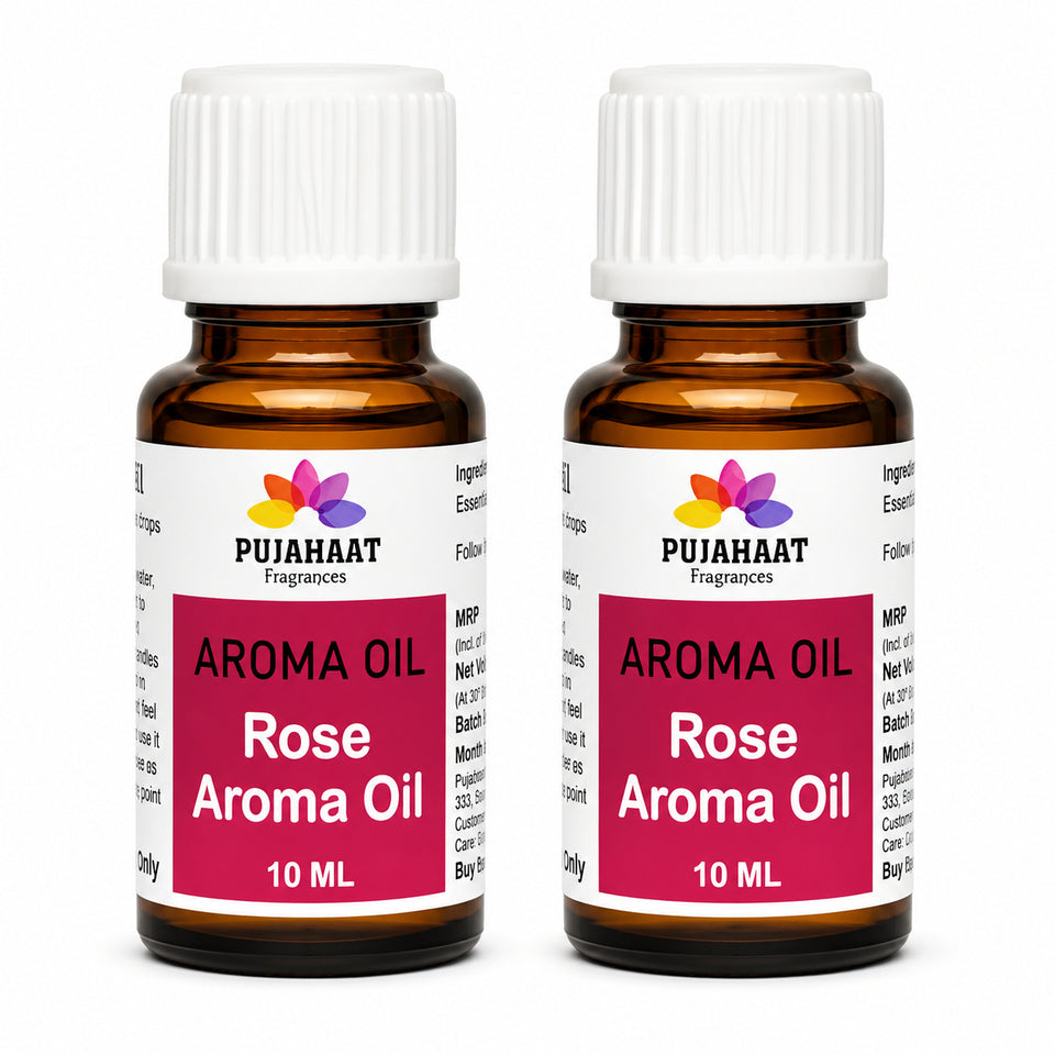 Pujahaat Rose Aroma Oil for Aromatherapy oils, Oil for diffusers, Humidifier oils, Oil Burners, Spa and Air Purifier 10ml Each, Rose - Set of 2 (2 x 10 ml)