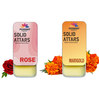 Pujahaat Rose | Marigold Combo Premium Fragrance | Solid Attar for Men & Women | Alcohol Free | Strong lasting fragrance - Rose |  Marigold