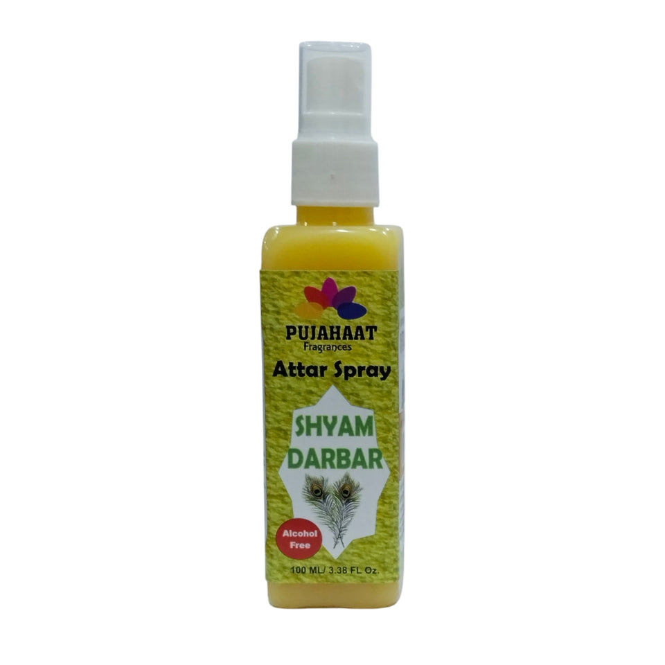 Shyam Darbar Attar Spray by Pujahaat | 100ml Non Alcoholic Spray | Religious Mist | Air Freshener, Room Mist, Fabric & Linen Spray | Perfect for Prayers Rooms, Living Room, sofas, curtains, car