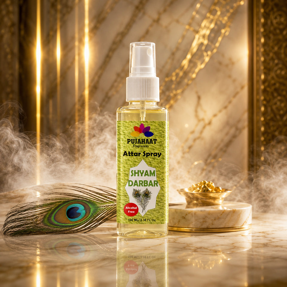Shyam Darbar Attar Spray by Pujahaat | 100ml Non Alcoholic Spray | Religious Mist | Air Freshener, Room Mist, Fabric & Linen Spray | Perfect for Prayers Rooms, Living Room, sofas, curtains, car