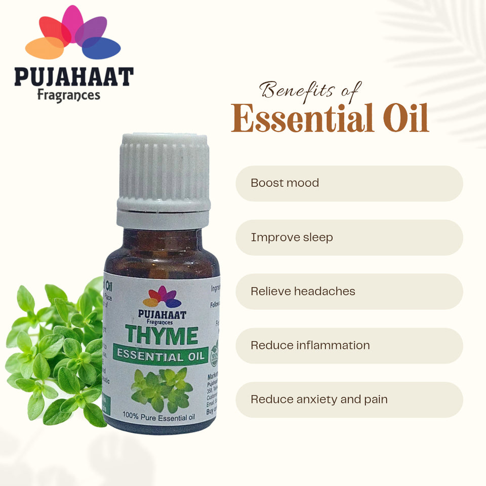 Pujahaat Thyme Essential Oil - Natural, Pure, Plant-Based Skincare & Hair care Solution, Aromatherapy - Hydrates, Soothes, Promotes Hair Growth & Skin Healing - Vegan & Cruelty free - 15 ml