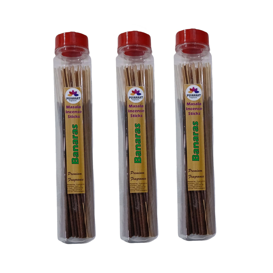 Pujahaat Premium Scented Incense Stick Masala Agarbatti | No Charcoal Incense Sticks, 100% Herbal Fragrance Agarbatti, 0% Sulphates - Banaras Fragrance