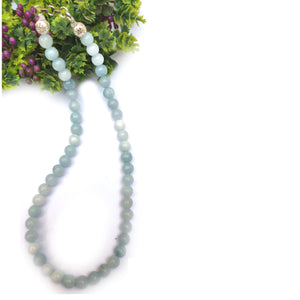 Aquamarine Crystal Round Beads Necklace 15 Inches 8mm Beads Semi precious Mala