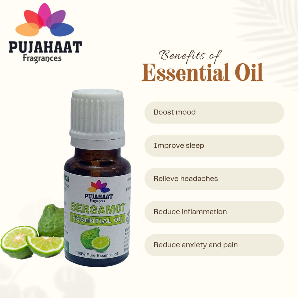 Pujahaat Bergamot Essential oil for Skin, Hair and Stress Relief, Pure, Natural and Therapeutic Grade Essential Oil- Vegan & Cruelty free - 15 ml