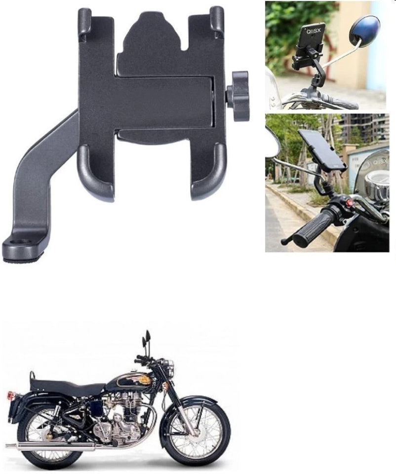 Universal Mobile Phone Holder Waterproof Easy Adjustable Rear View Mirror Mount Solid Metal Stand up to 7" Suitable for Bicycle, Motorcycle, Bike Scooty Fits All Smartphones (Black)