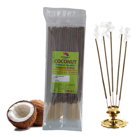 Pujahaat Premium Scented Incense Stick Agarbatti | No Charcoal Incense Sticks, 100 minutes burning time, 0% Sulphates Fragrance - Coconut Rare Fragrance