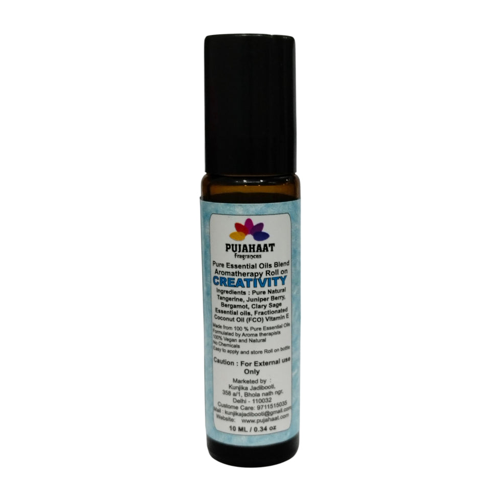 Pujahaat Creativity Aromatherapy Roll-on | Blend of pure & natural Essential Oils | Helps in focusing on reducing over thinking and creative blocks | Crafted by Certified Aromatherapists 10ml/0.33 fl oz - Creativity Roll-on
