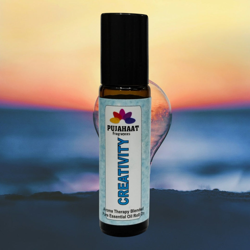 Pujahaat Creativity Aromatherapy Roll-on | Blend of pure & natural Essential Oils | Helps in focusing on reducing over thinking and creative blocks | Crafted by Certified Aromatherapists 10ml/0.33 fl oz - Creativity Roll-on