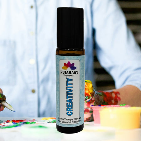 Pujahaat Creativity Aromatherapy Roll-on | Blend of pure & natural Essential Oils | Helps in focusing on reducing over thinking and creative blocks | Crafted by Certified Aromatherapists 10ml/0.33 fl oz - Creativity Roll-on