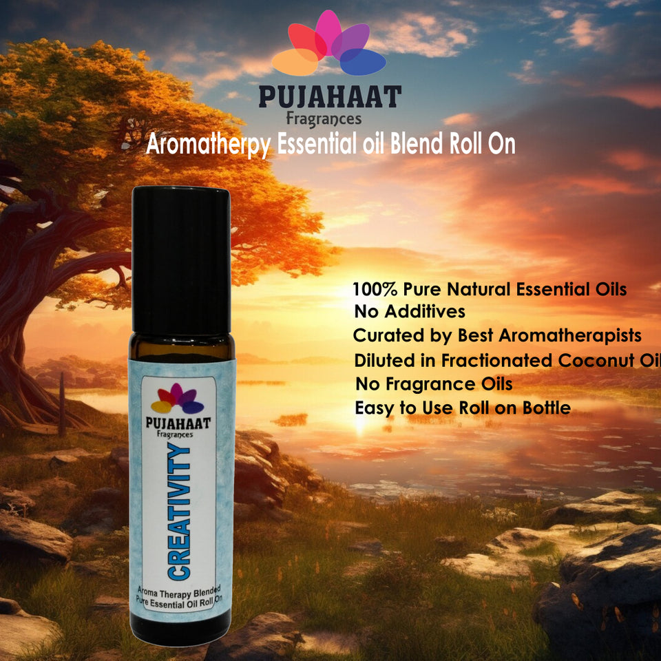 Pujahaat Creativity Aromatherapy Roll-on | Blend of pure & natural Essential Oils | Helps in focusing on reducing over thinking and creative blocks | Crafted by Certified Aromatherapists 10ml/0.33 fl oz - Creativity Roll-on