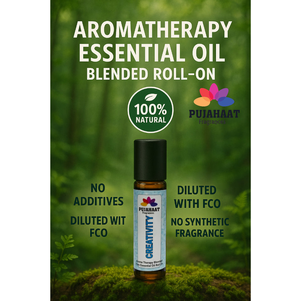 Pujahaat Creativity Aromatherapy Roll-on | Blend of pure & natural Essential Oils | Helps in focusing on reducing over thinking and creative blocks | Crafted by Certified Aromatherapists 10ml/0.33 fl oz - Creativity Roll-on