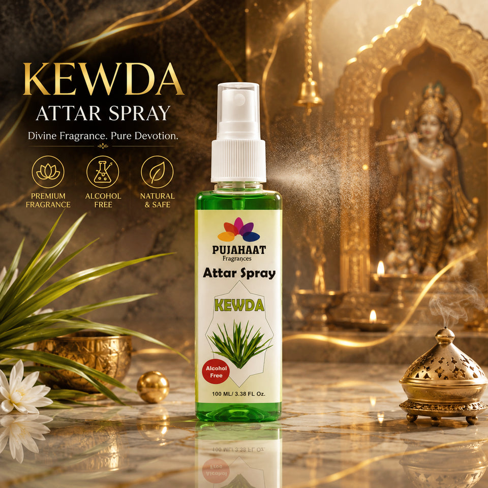 Kewda Attar Spray by Pujahaat | 100ml Non Alcoholic Spray | Religious Mist | Air Freshener, Room Mist, Fabric & Linen Spray | Perfect for Prayers Rooms, Living Room, sofas, curtains, car