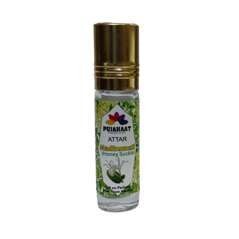 Pujahaat Premium Alcohol-Free Honey Suckle (Madhumati) Attar | Ittar 6 ml, Fresh Floral Scent, Long-Lasting Travel Size Roll-On, Best Honey Suckle (Madhumati) Attar Fragrance Oil