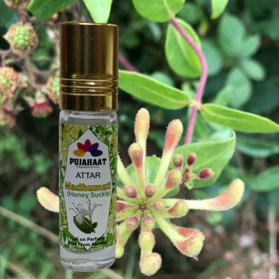 Pujahaat Premium Alcohol-Free Honey Suckle (Madhumati) Attar | Ittar 6 ml, Fresh Floral Scent, Long-Lasting Travel Size Roll-On, Best Honey Suckle (Madhumati) Attar Fragrance Oil