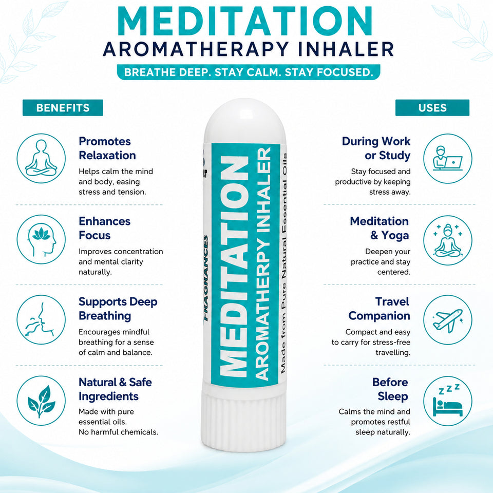 Pujahaat Natural Essential oil based Aromatherapy Nasal Inhaler Stick MEDITATION, Made with 100% natural, therapeutic grade essential oils - Set of 2