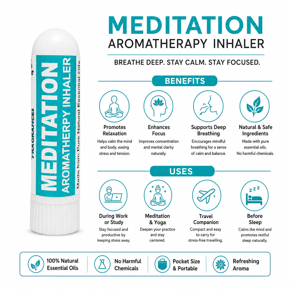 Pujahaat Natural Essential oil based Aromatherapy Nasal Inhaler Stick MEDITATION, Made with 100% natural, therapeutic grade essential oils - Set of 2