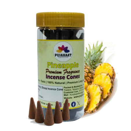 Pineapple Fragrance Premium Scented Incense Dhoop Cone by Pujahaat | No Charcoal No Bamboo | for Pooja, Rituals & Special Occassions, Dhoop Batti - 80 Gms