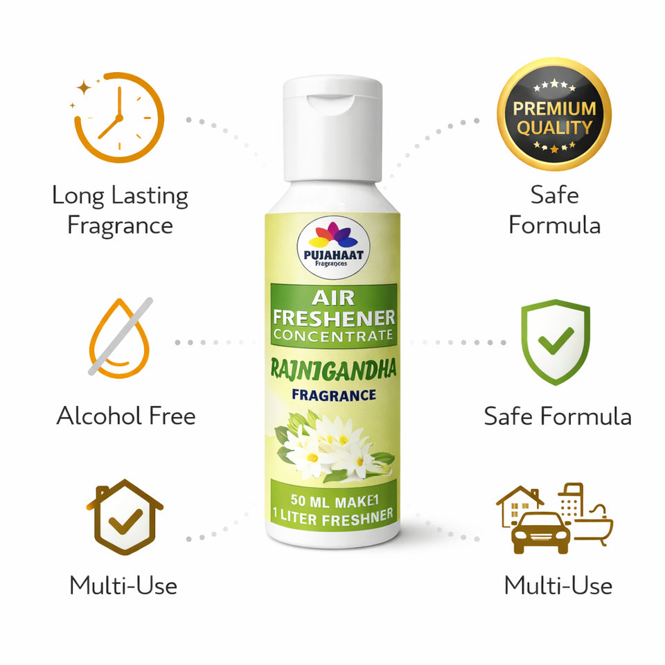 Rajnigandha (Tuberose) Air Freshener Concentrate Set of 3 (50ml Each) Makes 1 Liter Each | Long Lasting Room Freshener Liquid | Fragrance Combo for Home, Office, Car | Alcohol-Free Premium Fragrance by Pujahaat