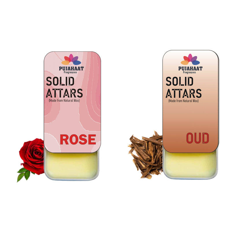 Pujahaat Rose | Oud Combo Premium Fragrance | Solid Attar for Men & Women | Alcohol Free | Strong lasting fragrance - Rose |  Oud