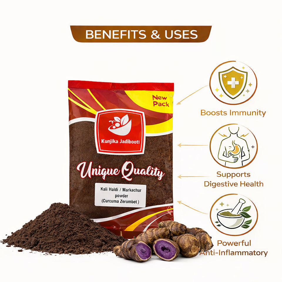 Kunjika Jadibooti Black Turmeric Powder | Kali Haldi | Narkachur | Nar Kachur - Narkchaur - Curcuma Zerumbet - Zedoary Root Pure & Natural Powder - 100 gms