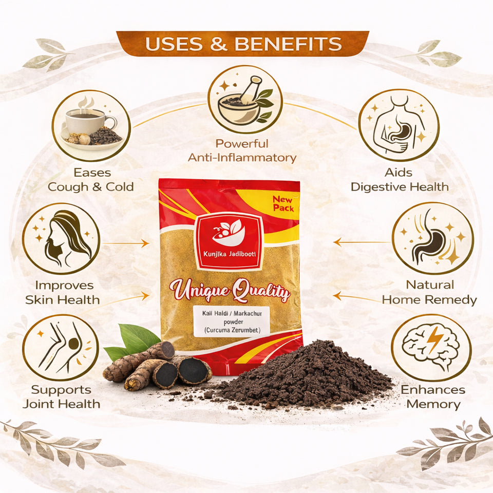 Kunjika Jadibooti Black Turmeric Powder | Kali Haldi | Narkachur | Nar Kachur - Narkchaur - Curcuma Zerumbet - Zedoary Root Pure & Natural Powder - 100 gms