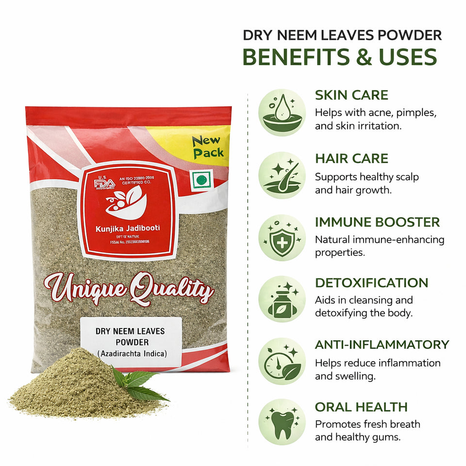 Kunjika Jadibooti Neem Patti Powder - Sukhi Neem Patti - Dry Neem Leaves Powder - Azadirachta Indica- 100 gms