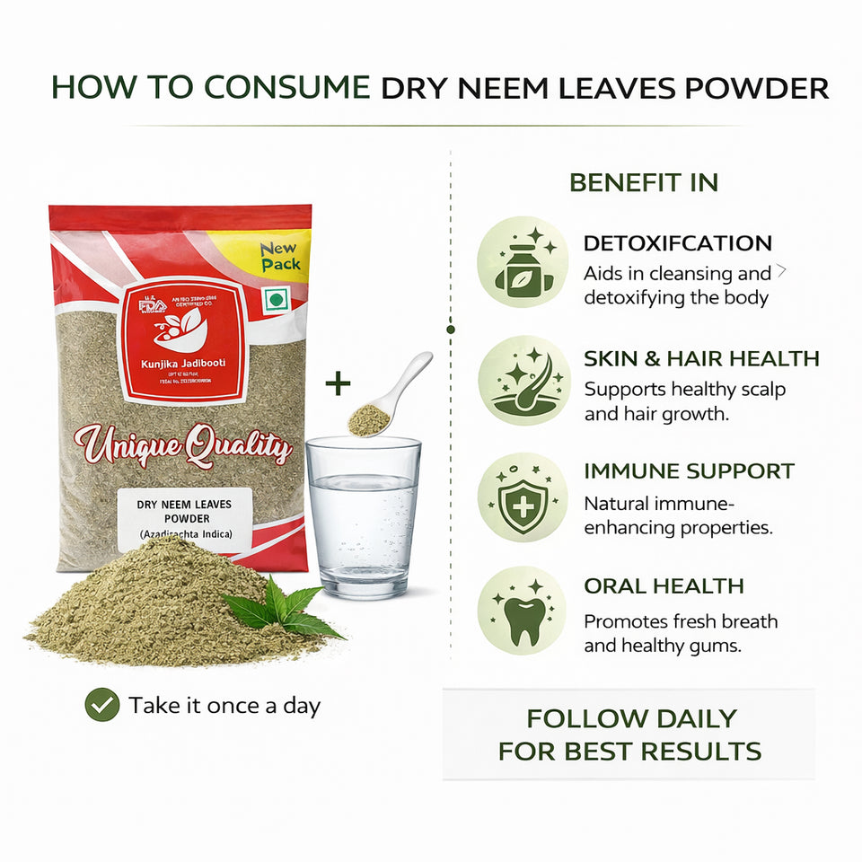 Kunjika Jadibooti Neem Patti Powder - Sukhi Neem Patti - Dry Neem Leaves Powder - Azadirachta Indica- 100 gms