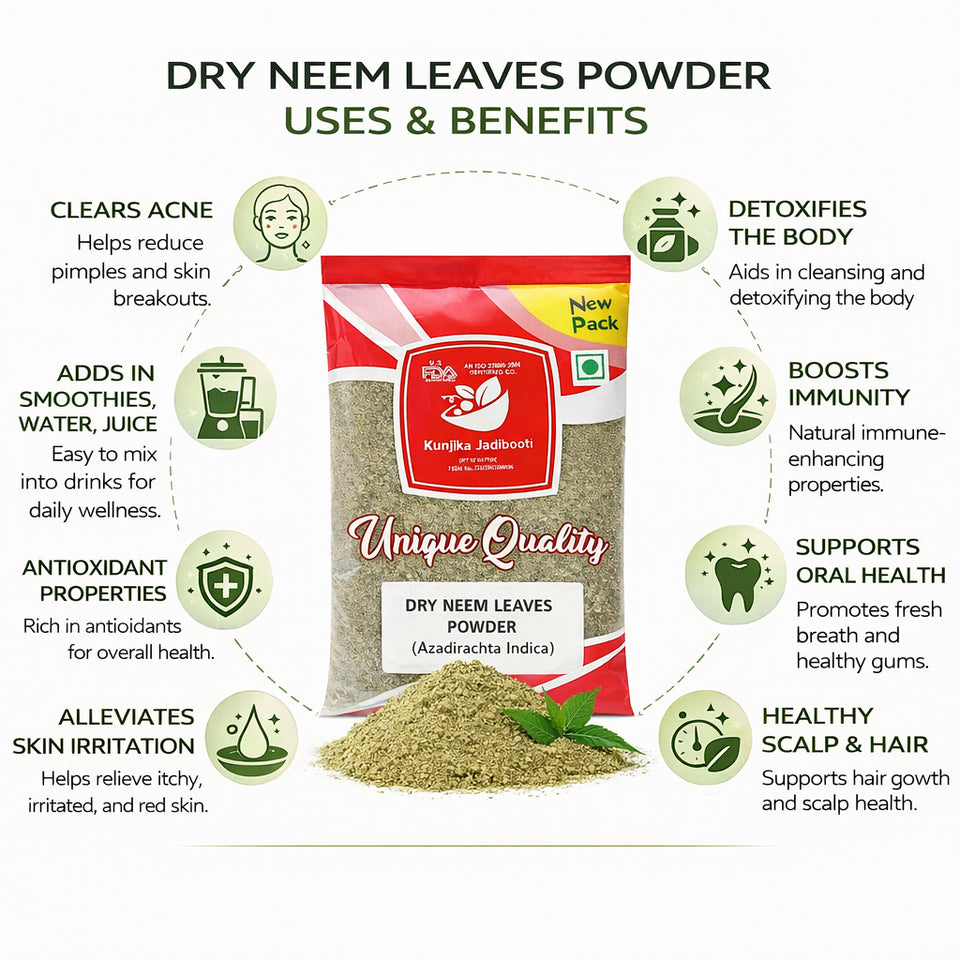 Kunjika Jadibooti Neem Patti Powder - Sukhi Neem Patti - Dry Neem Leaves Powder - Azadirachta Indica- 100 gms